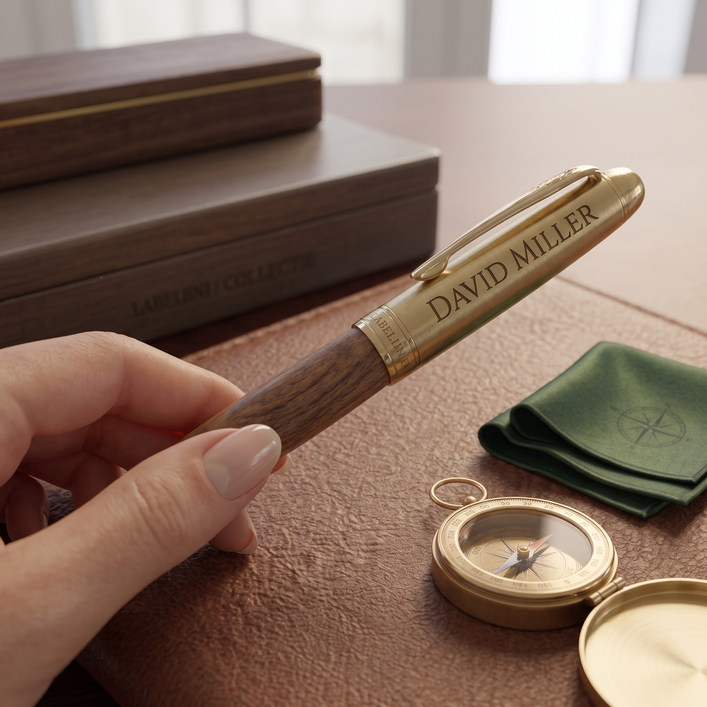 Luxe Gepersonaliseerde Notenhout & Messing Pen – Labelini Signature