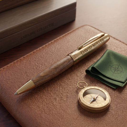 Luxe Gepersonaliseerde Notenhout & Messing Pen – Labelini Signature