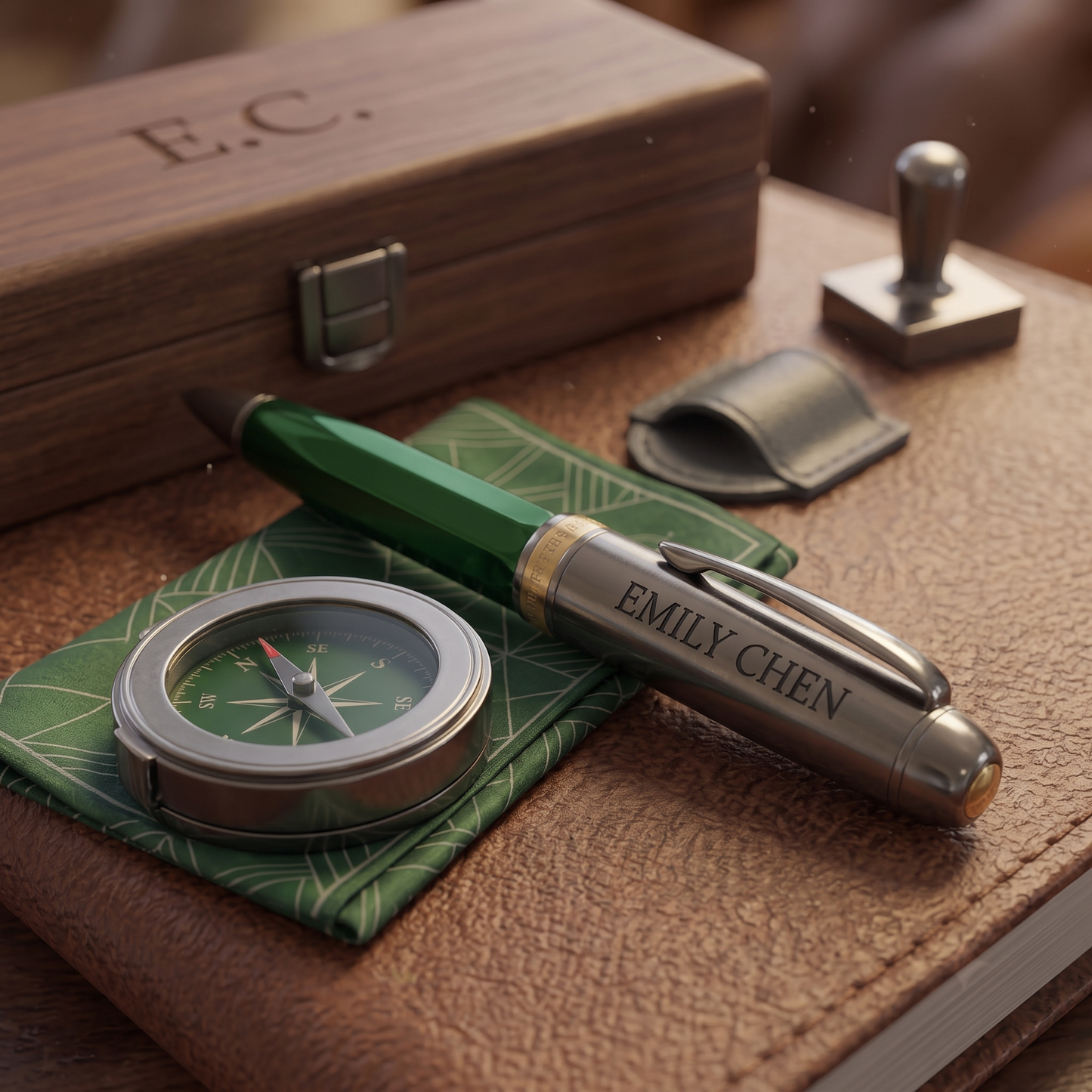 Gepersonaliseerde Emerald & Gunmetal Pen Gift Set – Labelini Edition