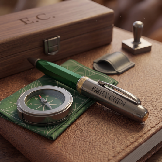 Gepersonaliseerde Emerald & Gunmetal Pen Gift Set – Labelini Edition